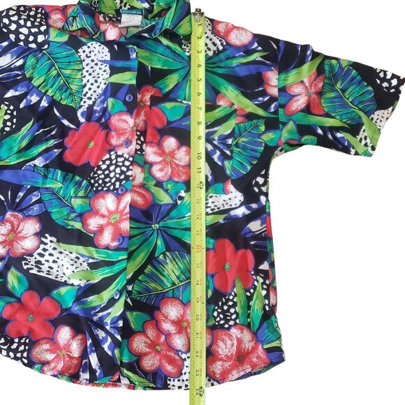 Vintage Womens Tropical Hawaiian Button Down Blouse Size S 80s Beach Nature Bold - Picture 4 of 7